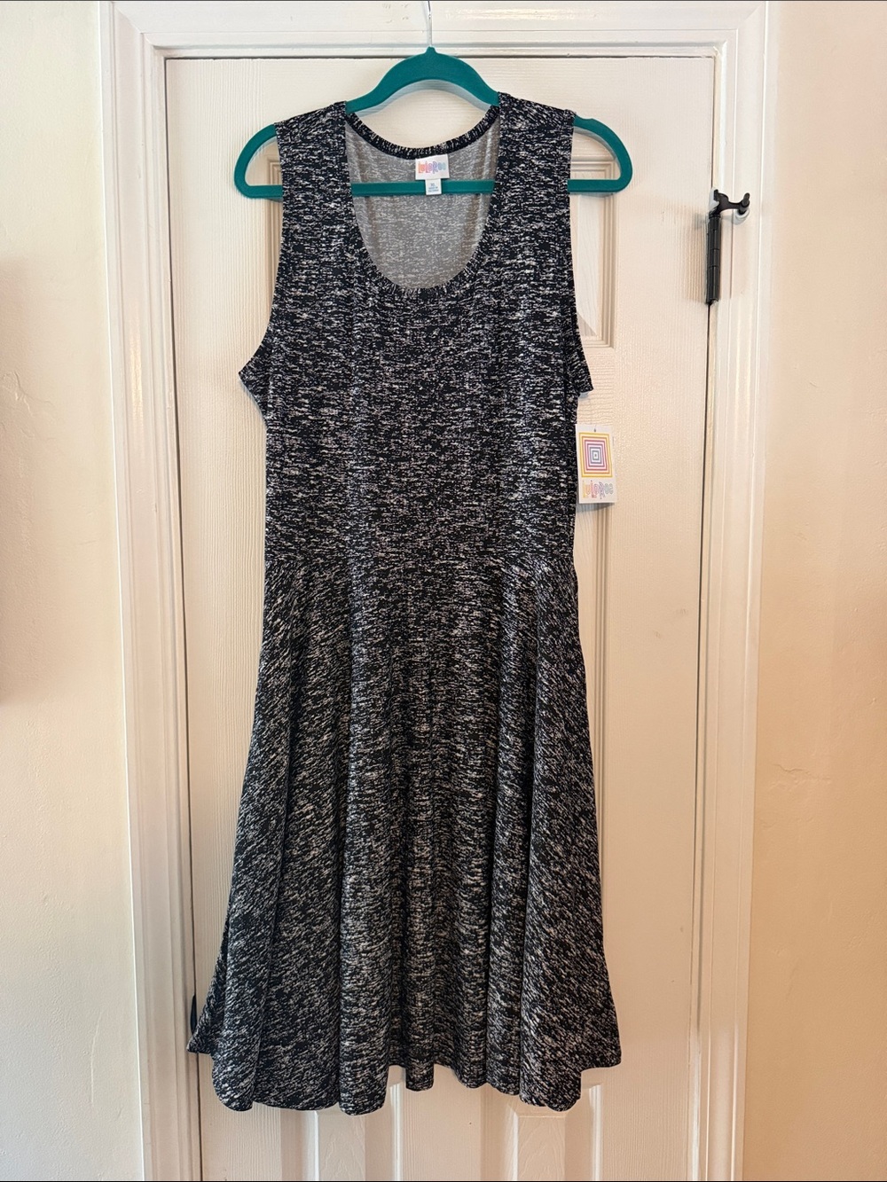 LuLaRoe Nikki Black and White Marled Sleeveless Swing Dress